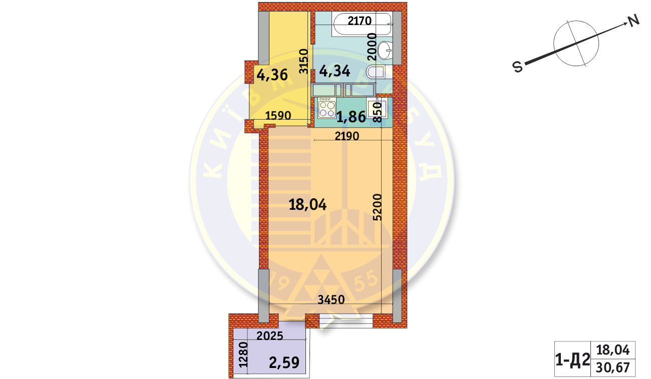 1-комнатная 30.67 м² в ЖК Обериг-2 от 27 783 грн/м², Киев