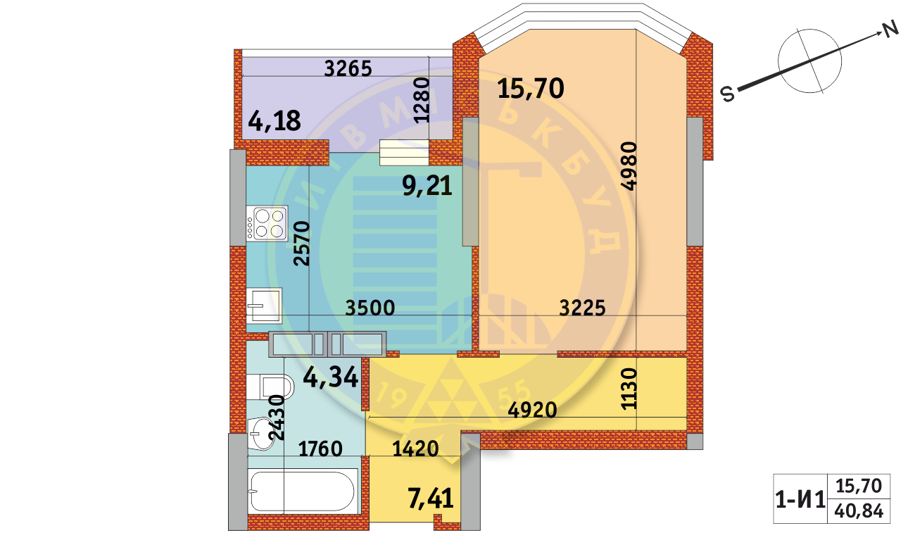 1-кімнатна 40.84 м² в ЖК Оберіг-2 від 25 970 грн/м², Київ