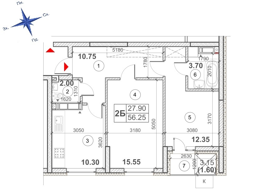 2-комнатная 56.25 м² в ЖК Кирилловский Гай от 36 410 грн/м², Киев