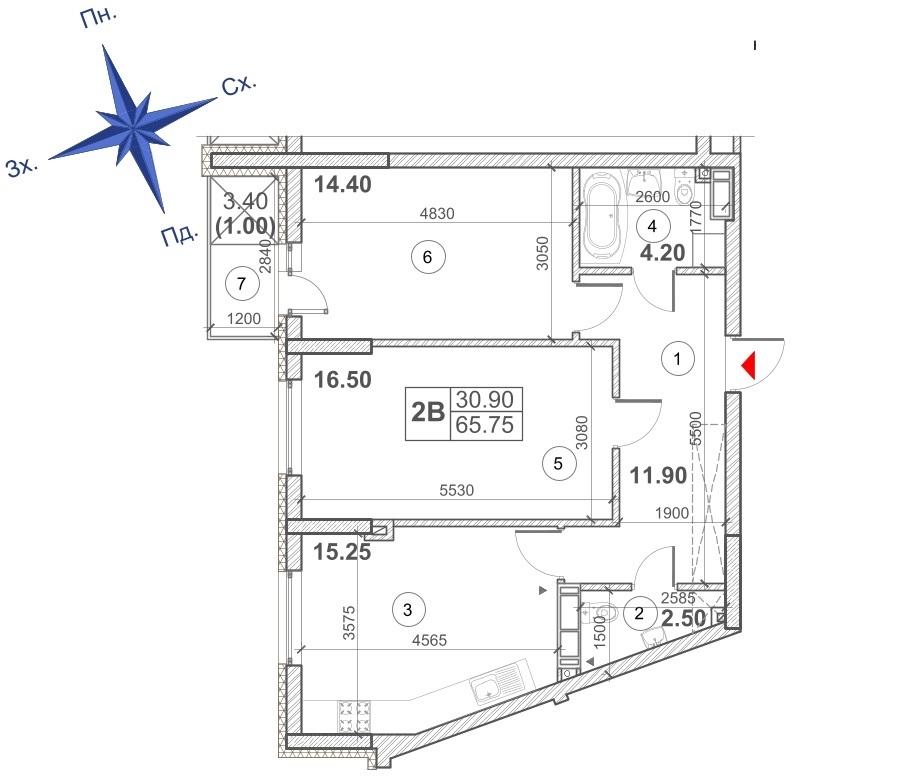 2-кімнатна 65.75 м² в ЖК Кирилівський Гай від 35 329 грн/м², Київ