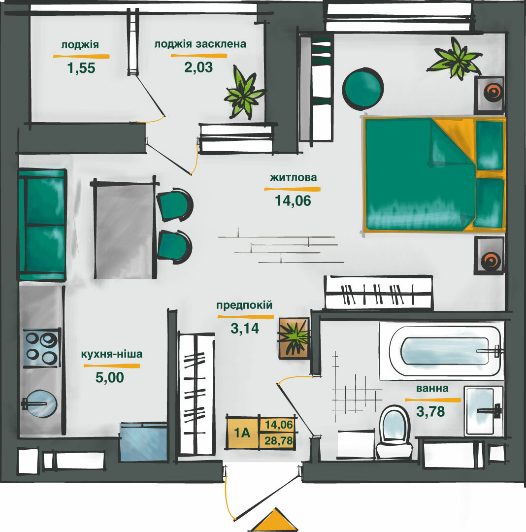 1-кімнатна 28.78 м² в ЖК Сирецькі сади від 43 789 грн/м², Київ