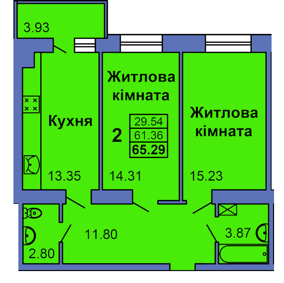 2-кімнатна 65.29 м² в ЖК City Park від 24 000 грн/м², Полтава