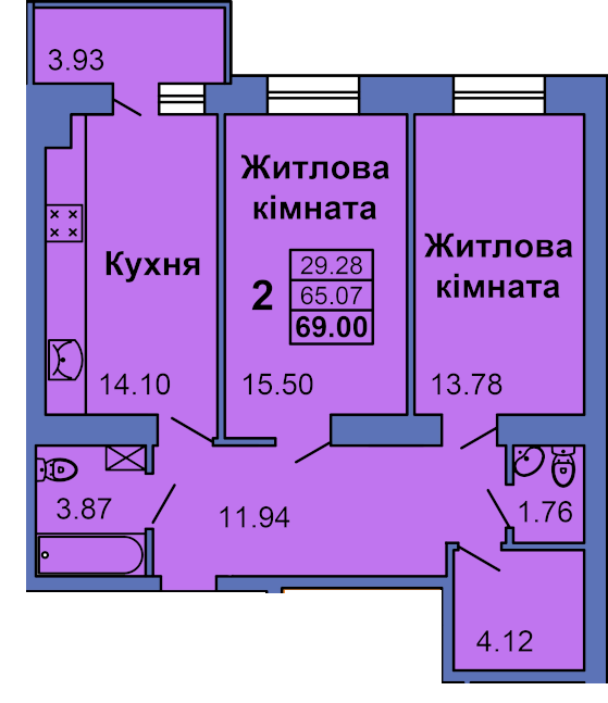 2-кімнатна 69 м² в ЖК City Park від 24 000 грн/м², Полтава