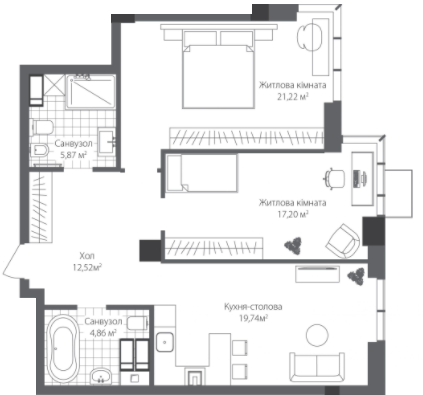 2-кімнатна 81.41 м² в ЖК RiverStone від 65 500 грн/м², Київ