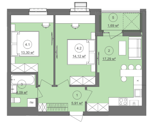 2-комнатная 56.4 м² в ЖК Well Home от 26 800 грн/м², Львов