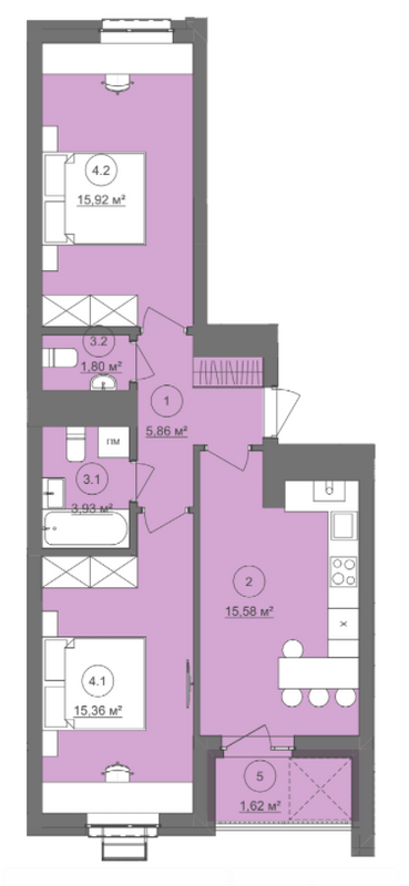 2-кімнатна 60.07 м² в ЖК Well Home від 26 800 грн/м², Львів