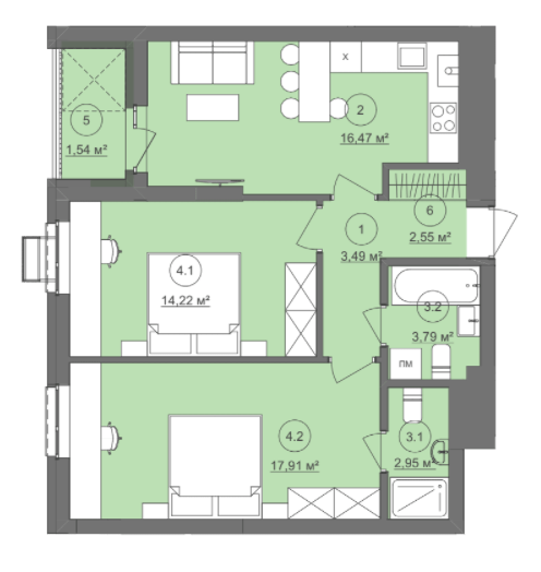 2-кімнатна 62.92 м² в ЖК Well Home від 26 800 грн/м², Львів