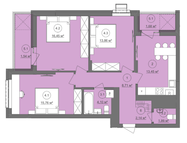 3-кімнатна 79.68 м² в ЖК Well Home від 26 250 грн/м², Львів