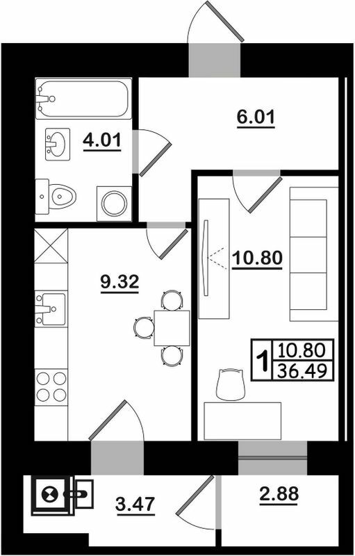 1-кімнатна 36.49 м² в ЖК Західна вежа від 15 000 грн/м², Львів