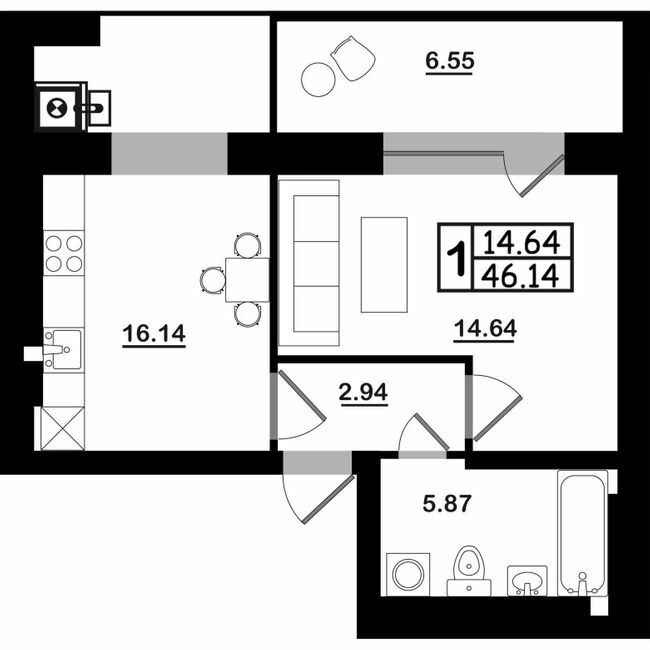 1-комнатная 46.14 м² в ЖК Західна вежа от 15 000 грн/м², Львов