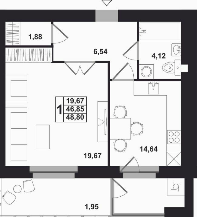 1-кімнатна 48.8 м² в ЖК Західна вежа від 15 000 грн/м², Львів