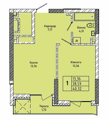 1-кімнатна 40.32 м² в ЖК вул. Миколайчука, 38 від 21 000 грн/м², Львів