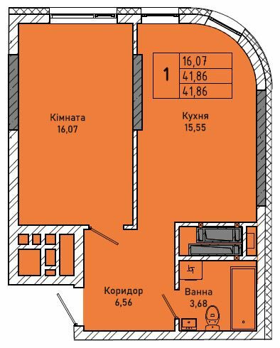1-кімнатна 41.86 м² в ЖК вул. Миколайчука, 38 від 21 000 грн/м², Львів