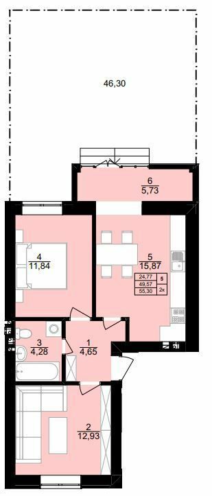 2-комнатная 55.3 м² в ЖК Вилла Венеция от 24 300 грн/м², г. Винники