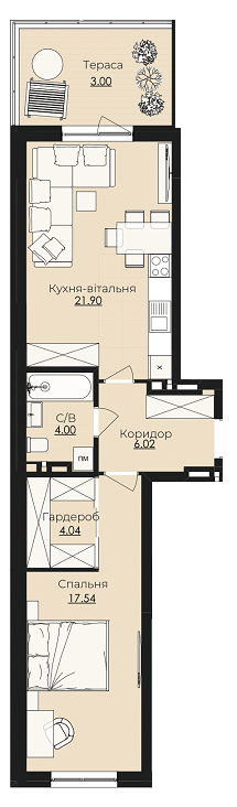 1-кімнатна 56.5 м² в ЖК Royal Park від 16 900 грн/м², м. Дубляни