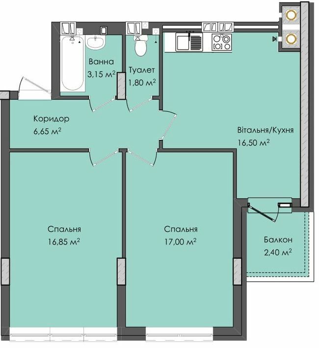 2-комнатная 64.8 м² в ЖК Комфорт Плюс от 17 800 грн/м², г. Дубляны