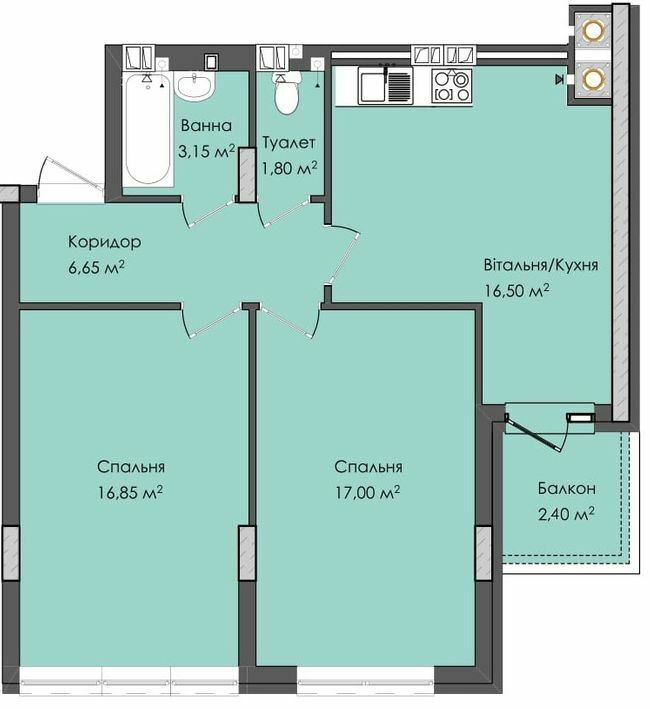 2-кімнатна 64.8 м² в ЖК Комфорт Плюс від 17 800 грн/м², м. Дубляни