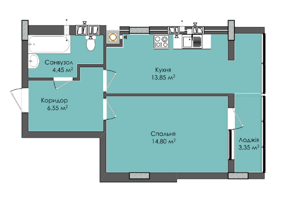 1-комнатная 43.7 м² в ЖК Комфорт Плюс от 18 500 грн/м², г. Дубляны