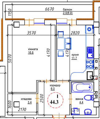 1-комнатная 44.3 м² в ЖК ЯневБуд от 13 950 грн/м², пгт Ивано-Франково