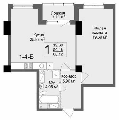 1-комнатная 60.12 м² в ЖК Люксембург от 51 600 грн/м², Харьков