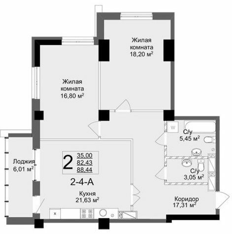 2-кімнатна 88.44 м² в ЖК Люксембург від 47 000 грн/м², Харків