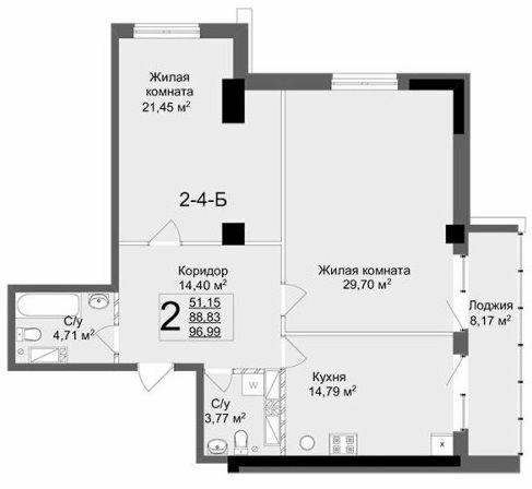 2-комнатная 96.99 м² в ЖК Люксембург от 47 000 грн/м², Харьков