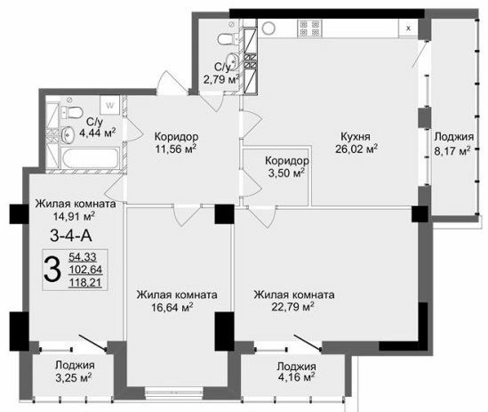 3-кімнатна 118.21 м² в ЖК Люксембург від 47 000 грн/м², Харків