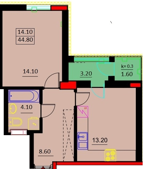 1-кімнатна 44.8 м² в ЖК Шевченко від 21 000 грн/м², м. Біла Церква