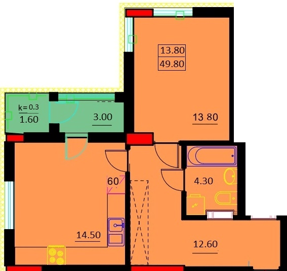 1-кімнатна 49.8 м² в ЖК Шевченко від 21 000 грн/м², м. Біла Церква