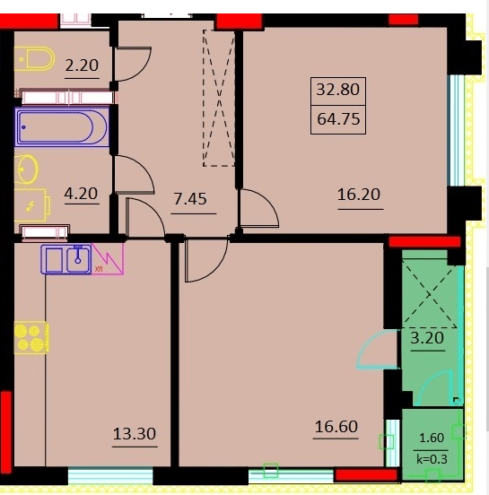 2-комнатная 64.75 м² в ЖК Шевченка от 20 000 грн/м², г. Белая Церковь