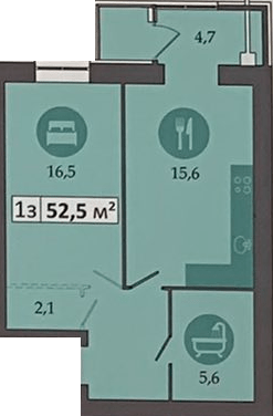 1-комнатная 52.5 м² в ЖК Днепровская Брама 2 от 19 100 грн/м², пгт Слобожанское