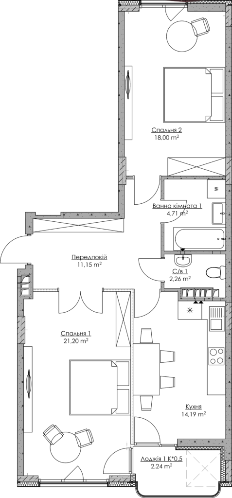 2-кімнатна 71.49 м² в ЖК O2 Residence від 27 815 грн/м², Київ