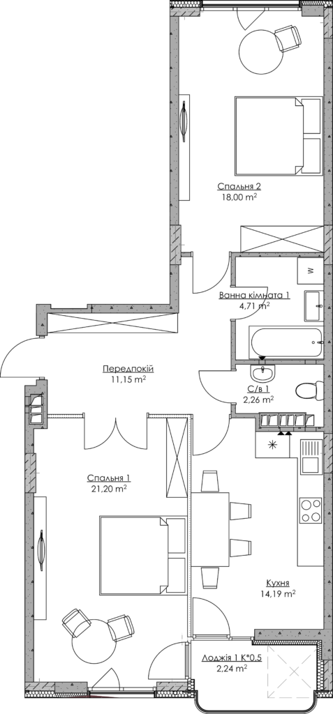 2-кімнатна 73.75 м² в ЖК O2 Residence від 27 815 грн/м², Київ