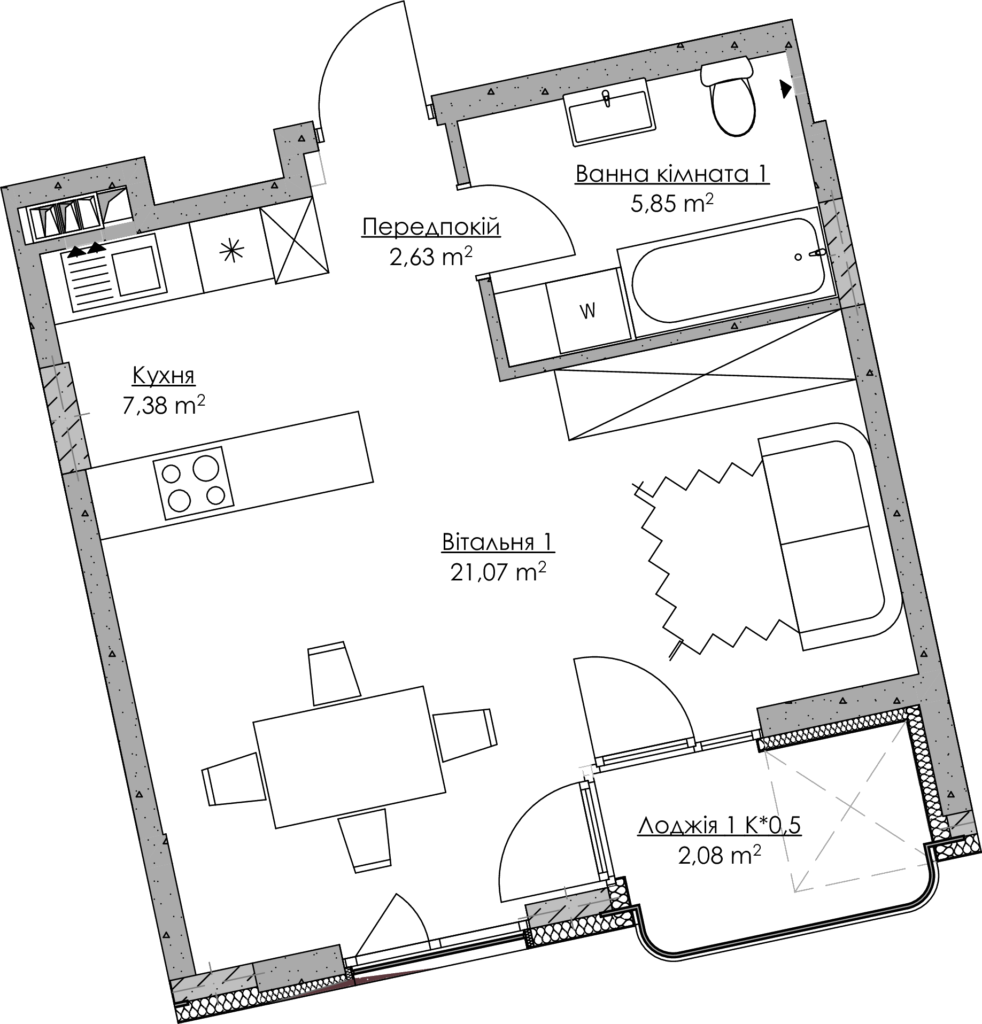 1-кімнатна 39.01 м² в ЖК O2 Residence від 27 327 грн/м², Київ