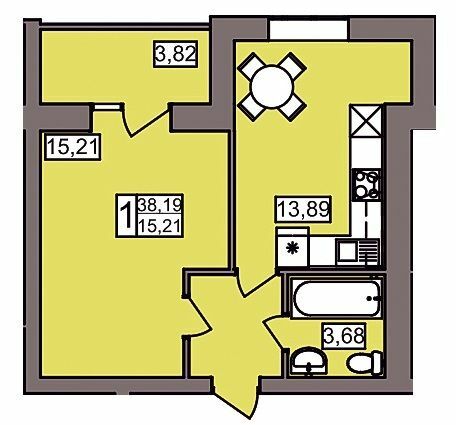 1-комнатная 38.19 м² в ЖК Северный от 11 450 грн/м², Хмельницкий