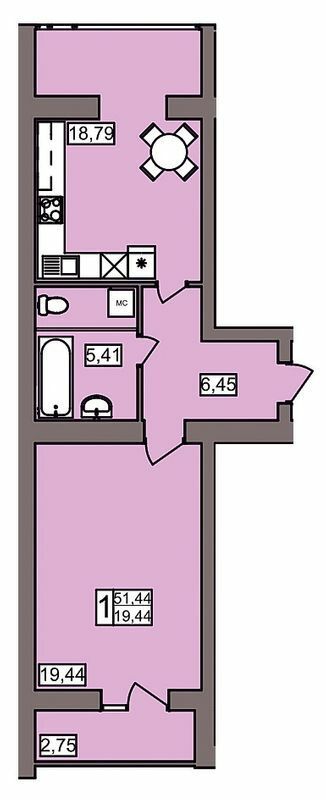 1-комнатная 51.44 м² в ЖК Северный от 11 450 грн/м², Хмельницкий