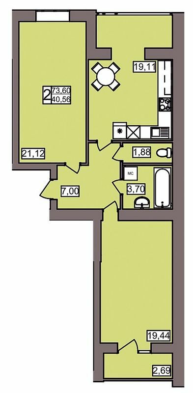 2-комнатная 73.6 м² в ЖК Северный от 11 450 грн/м², Хмельницкий