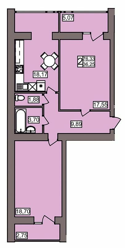 2-комнатная 76.33 м² в ЖК Северный от 11 450 грн/м², Хмельницкий