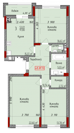 3-кімнатна 91.8 м² в ЖК Delux House від 22 650 грн/м², Чернівці