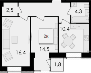 2-комнатная 59.2 м² в ЖК Forest Home от 22 400 грн/м², Винница