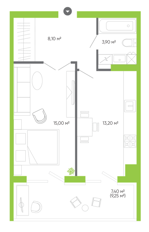 1-комнатная 47.6 м² в ЖК Оселя Парк от 26 500 грн/м², Луцк