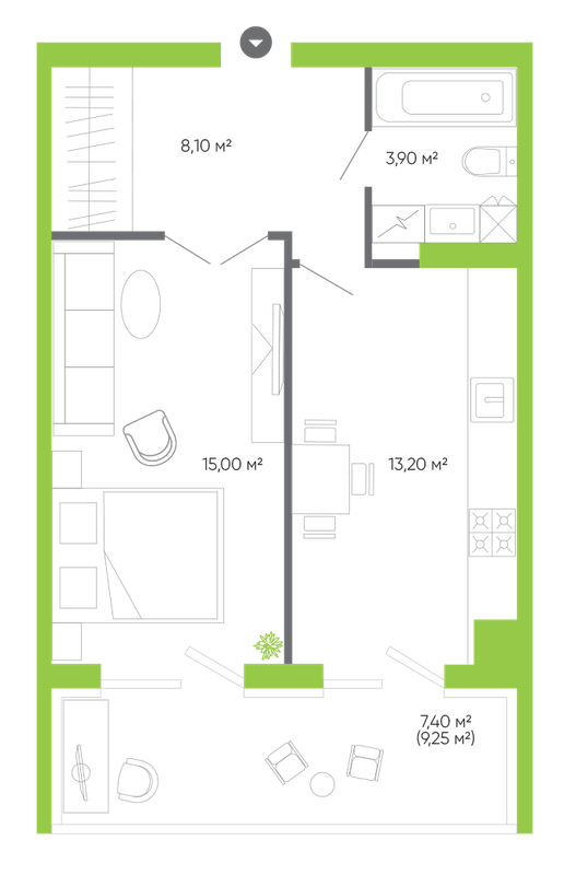 1-кімнатна 47.6 м² в ЖК Оселя Парк від 26 500 грн/м², Луцьк