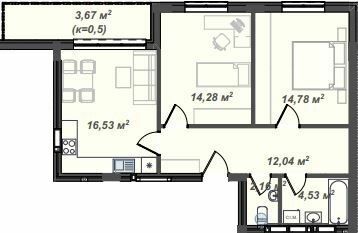 2-кімнатна 67.99 м² в ЖК Crystal від 23 150 грн/м², Ужгород