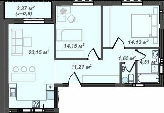 2-комнатная 71.17 м² в ЖК Crystal от 23 150 грн/м², Ужгород