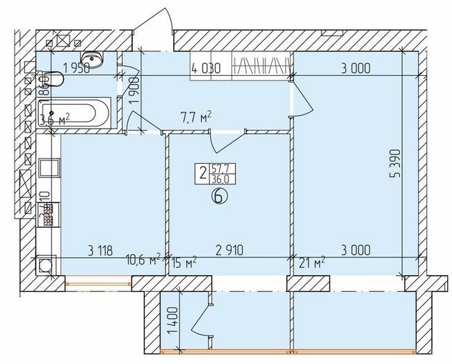 1-комнатная 57.7 м² в ЖК Дубовый Гай от 18 500 грн/м², Запорожье