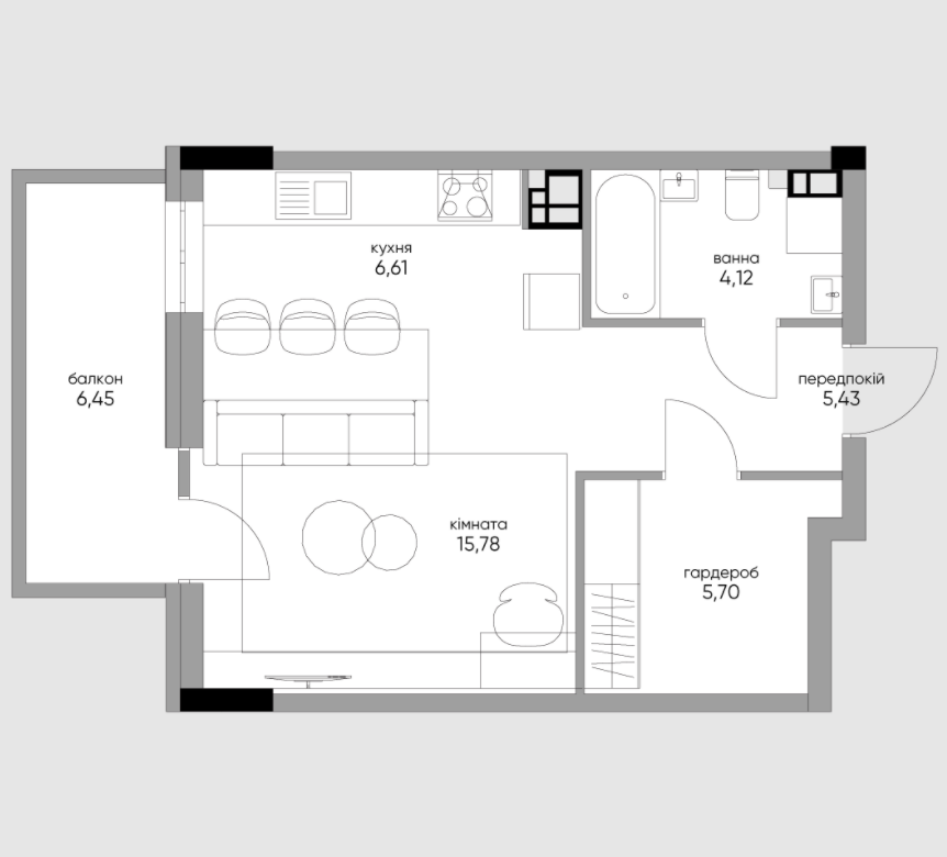 1-кімнатна 40.51 м² в КБ OLEGIVSKIY від 86 434 грн/м², Київ