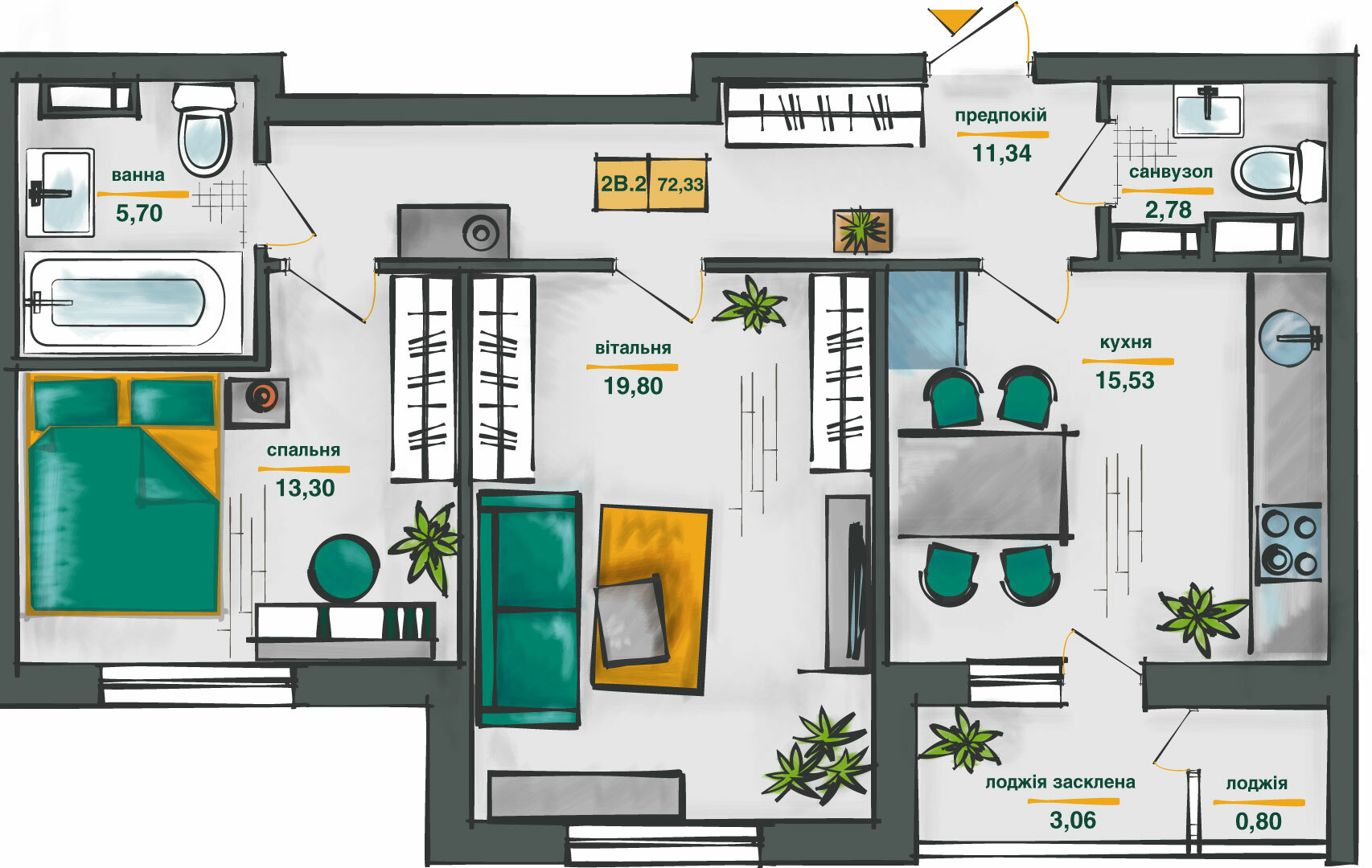 2-комнатная 73.97 м² в ЖК Сырецкие сады от 31 946 грн/м², Киев