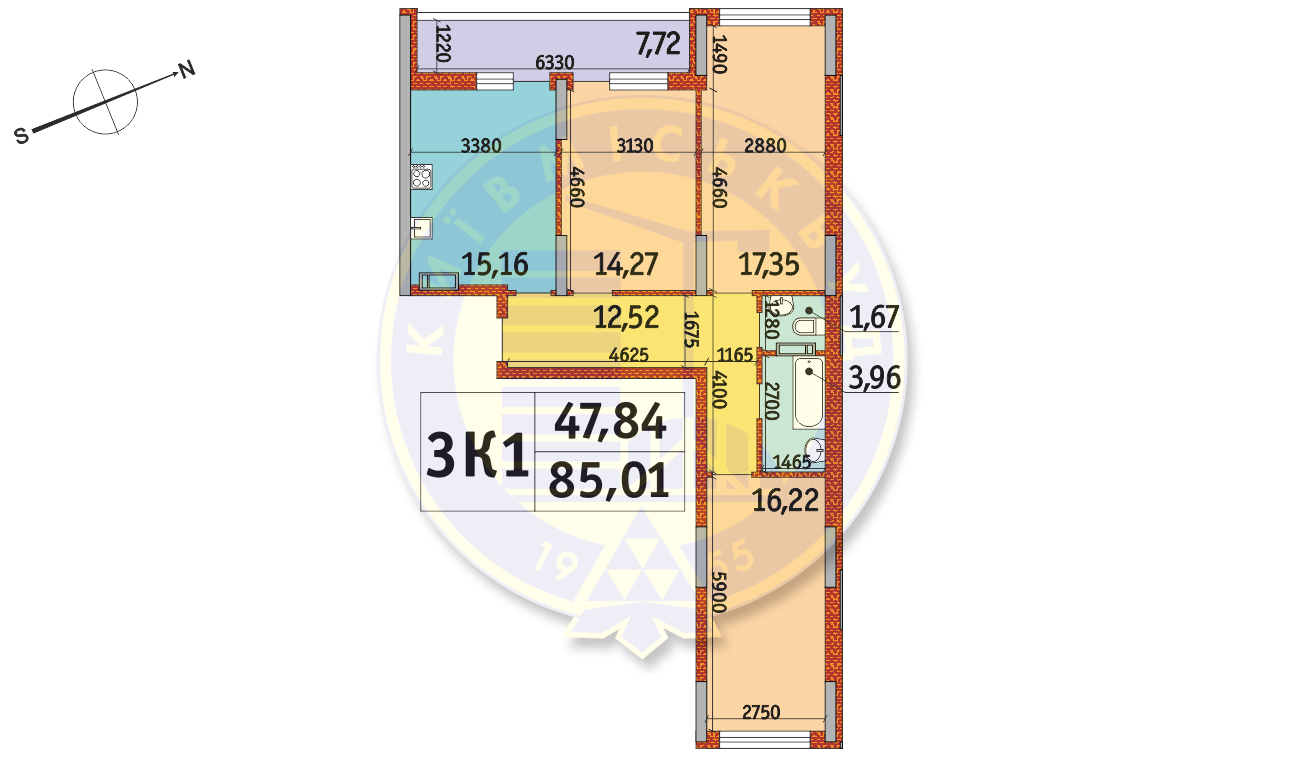 3-комнатная 85.01 м² в ЖК Отрада от 25 316 грн/м², Киев