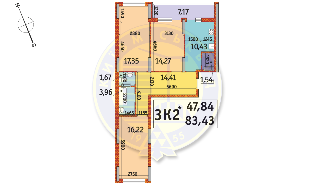 3-комнатная 83.43 м² в ЖК Отрада от 25 883 грн/м², Киев