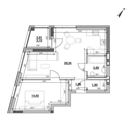 1-кімнатна 54.54 м² в ЖК Шенген від 25 824 грн/м², Львів